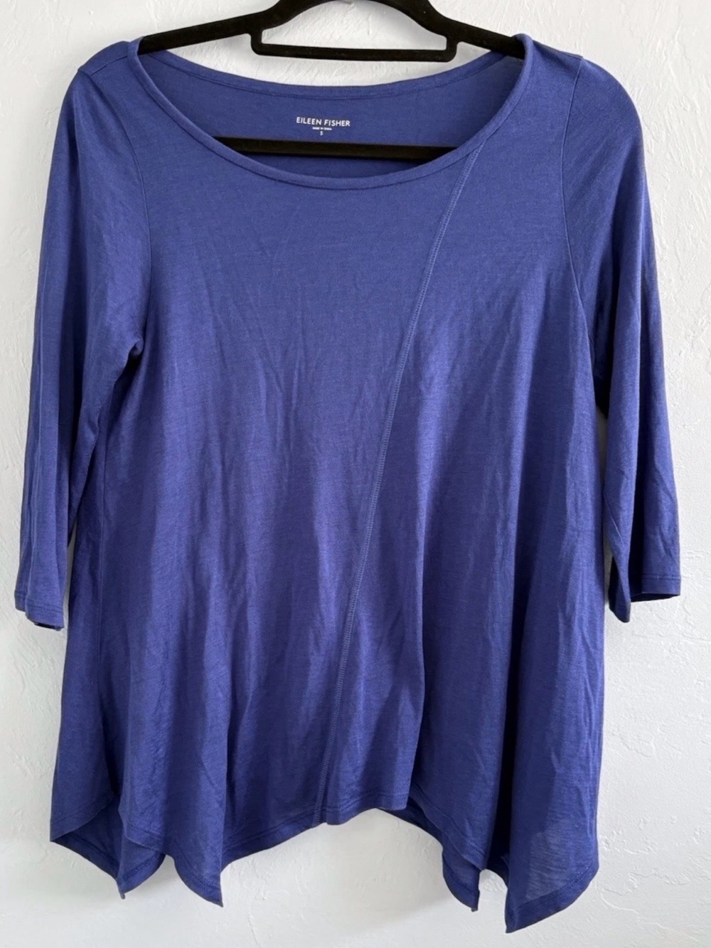 Eileen Fisher Indigo Blue Asymmetric Scoop Neck Tunic Silk Blend S